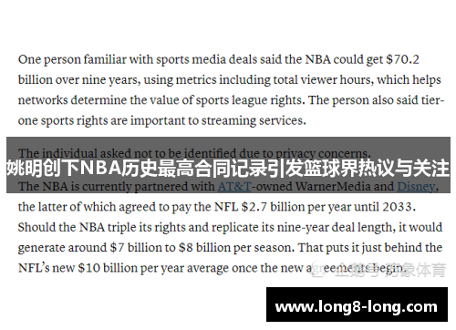 姚明创下NBA历史最高合同记录引发篮球界热议与关注