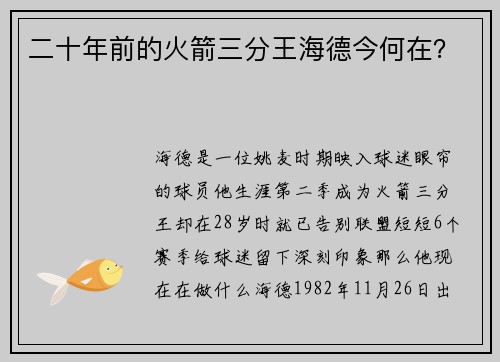 二十年前的火箭三分王海德今何在？